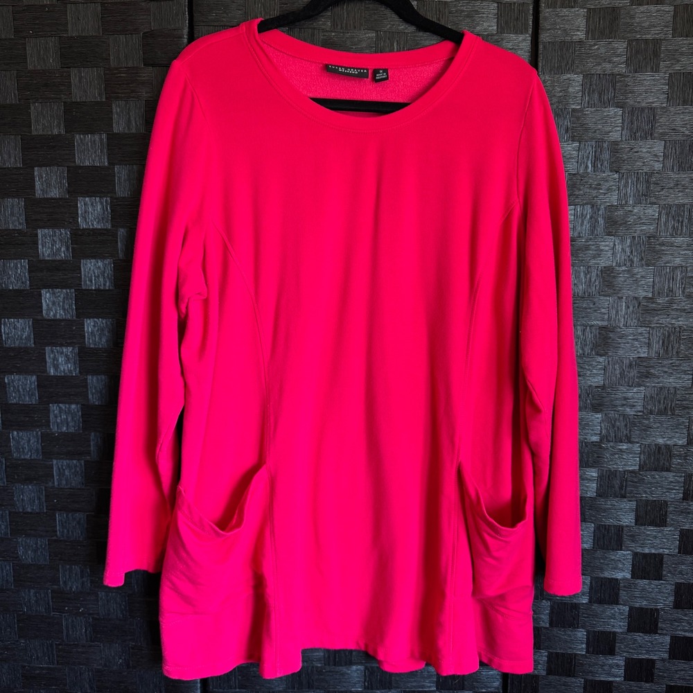 Susan Graver Weekend Tunic Women 1X Pink Long Sleeve Pockets French Terry Top